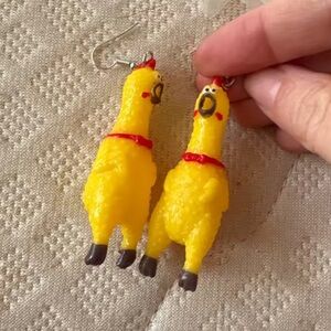 Funny Rubber Yellow Chicken Earrings